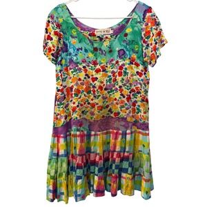 Jams World Vintage W329 Floral Tiered Dress Medium Multicolor Rayon Cottagecore